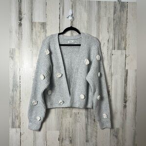 Hollister gray with white flowers cardigan size large